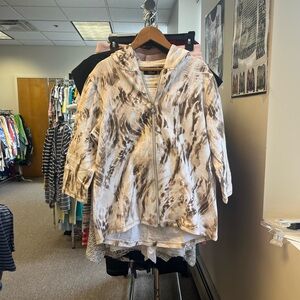 Onque Casuals Brown and White Hooded Jacket